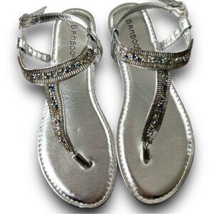 Bamboo Silver Festival Blue Amber Clear Rhinestone Strap Sandals Size 7.5 NWOT